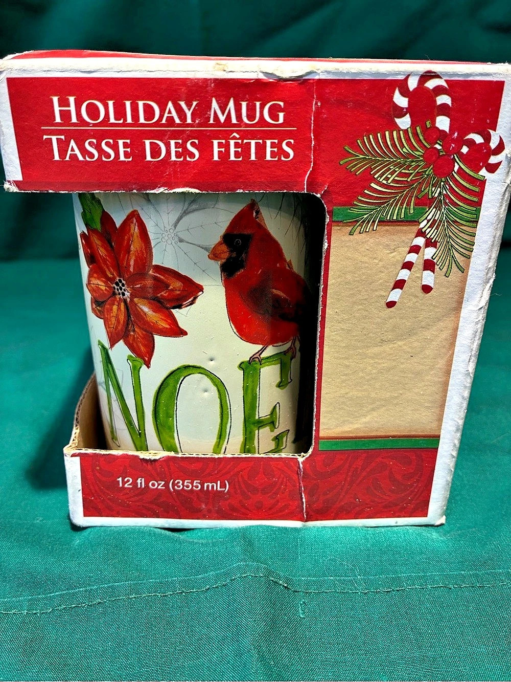 Vintage Royal Norfolk Red Cardinal Poinsettia Holiday Gift Mug White & Red